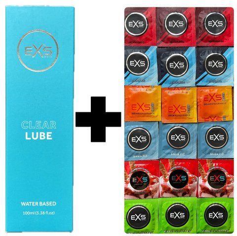 Набор презервативов EXS 18 шт + смазка EXS Clear 100 мл EXS8687 фото