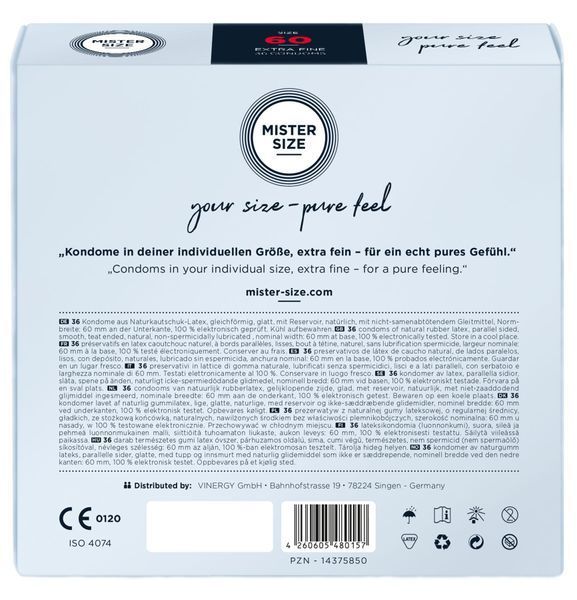 Презервативы Mister Size - pure feel - 60 (36 condoms), толщина 0,05 мм SO8053 фото